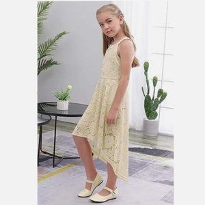 NEW Girls Sz 14 Cream Sleeveless Lined Lacy Easter Sunday High Low Dress